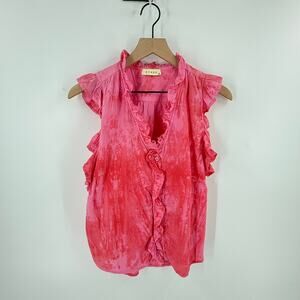 Stark X Pink Tie-Dye Ruffle‎ Button-Front Sleeveless Top Size XS